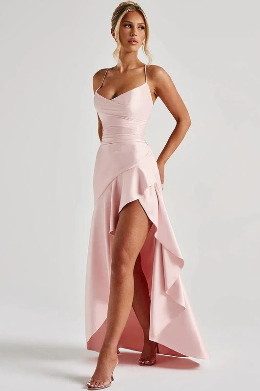 Ceres - Satin Ruffle Maxi Dress